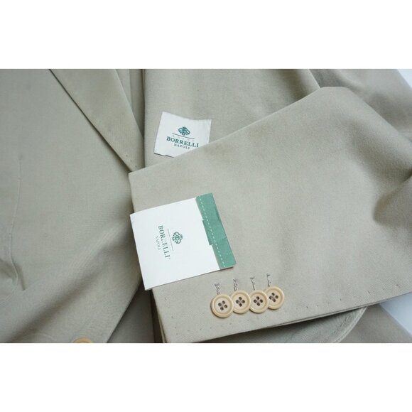 Borrelli Napoli Sorrento Khaki Brown 100% Cotton Sport Coat Jacket Sz 40 NEW
